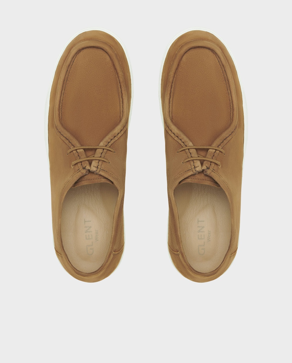 Sapatos Wallabee de Cordões em Pele Castanho-4