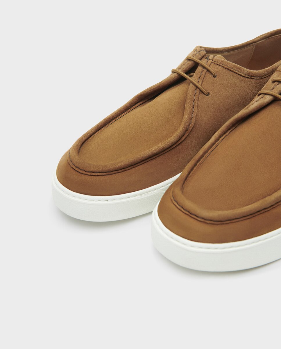 Sapatos Wallabee de Cordões em Pele Castanho-5
