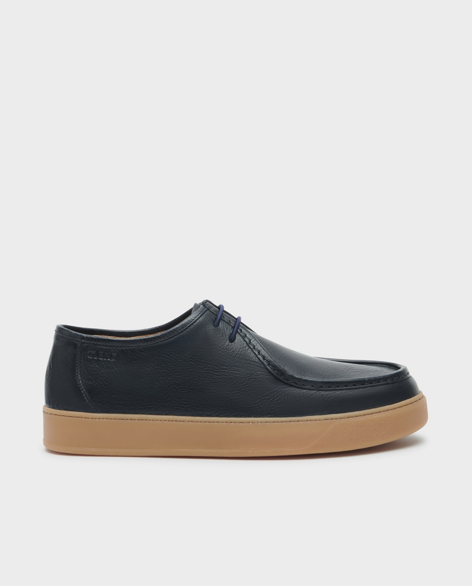 Sapatos Wallabee de Cordões em Pele Azul-marinho-1