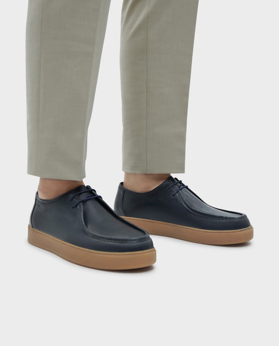 Sapatos Wallabee de Cordões em Pele Azul-marinho-2