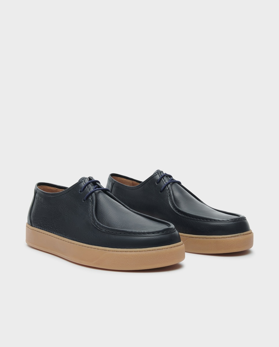 Sapatos Wallabee de Cordões em Pele Azul-marinho-3