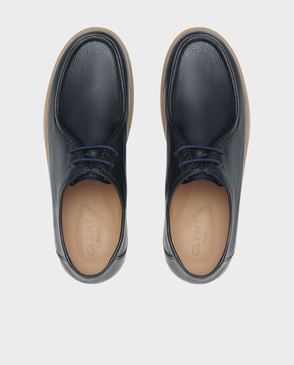 Sapatos Wallabee de Cordões em Pele Azul-marinho-4