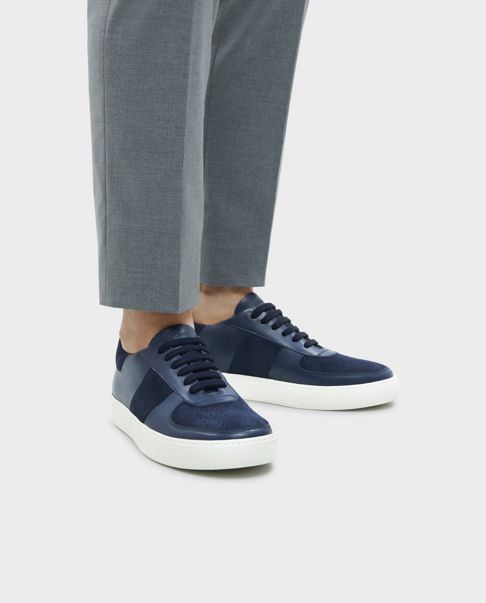 Sapatilhas em Pele e Camurça com Sola Vibram Disponível em 2 Larguras Azul-marinho-2