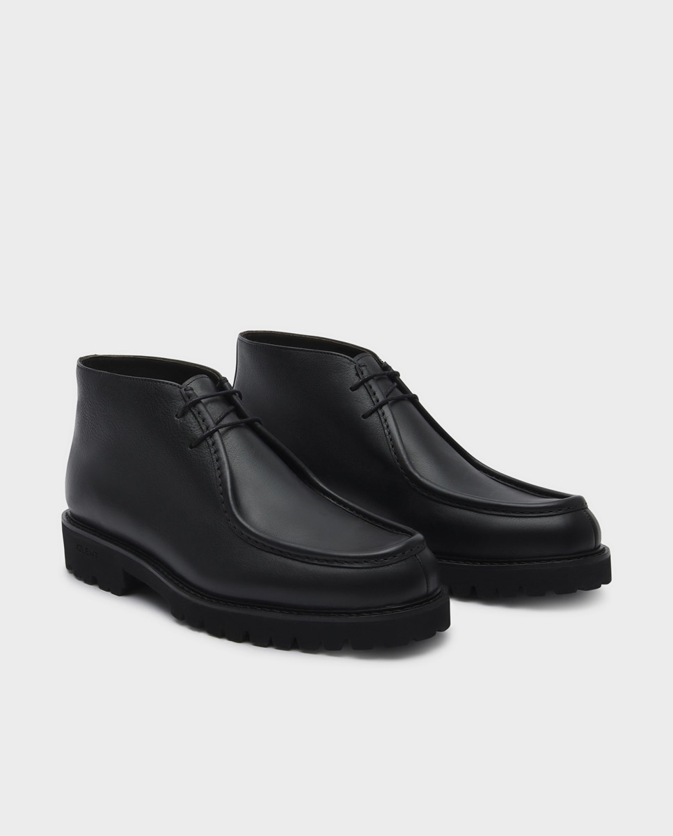 Botins Wallabee de Pele com Sola Track Preto-3