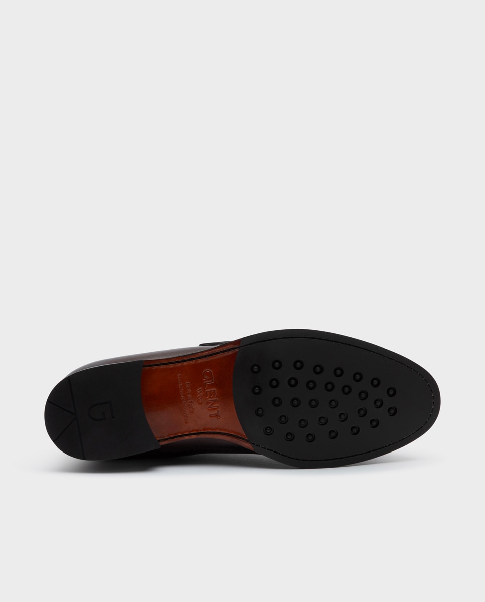 Sapatos Monk de Pele com Fivela Largura Especial Castanho-3