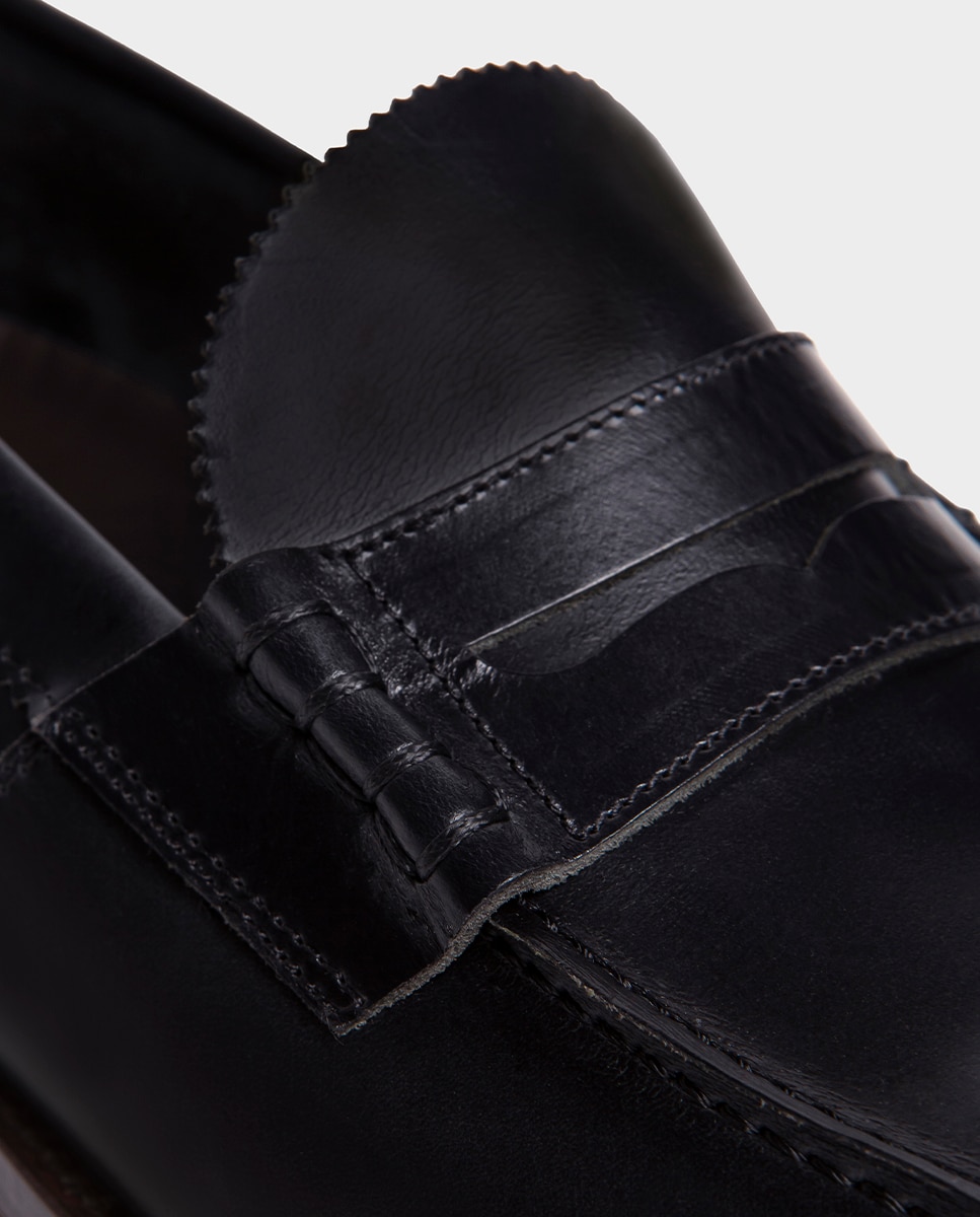 Mocassins de Pele com Travessão Largo Especial Azul-marinho-3