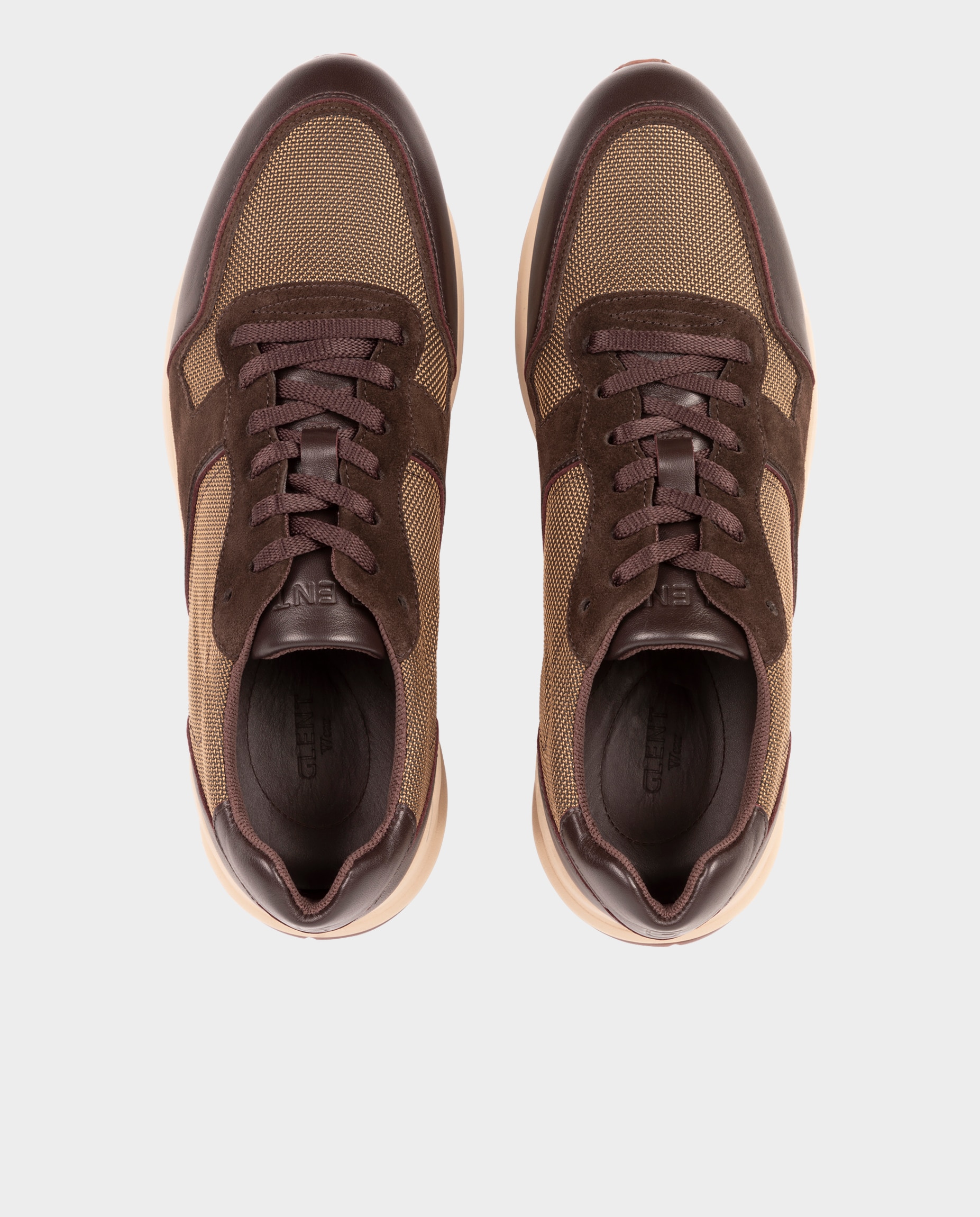 Sapatilhas em Pele e Têxtil com Sola Vibram Castanho-3