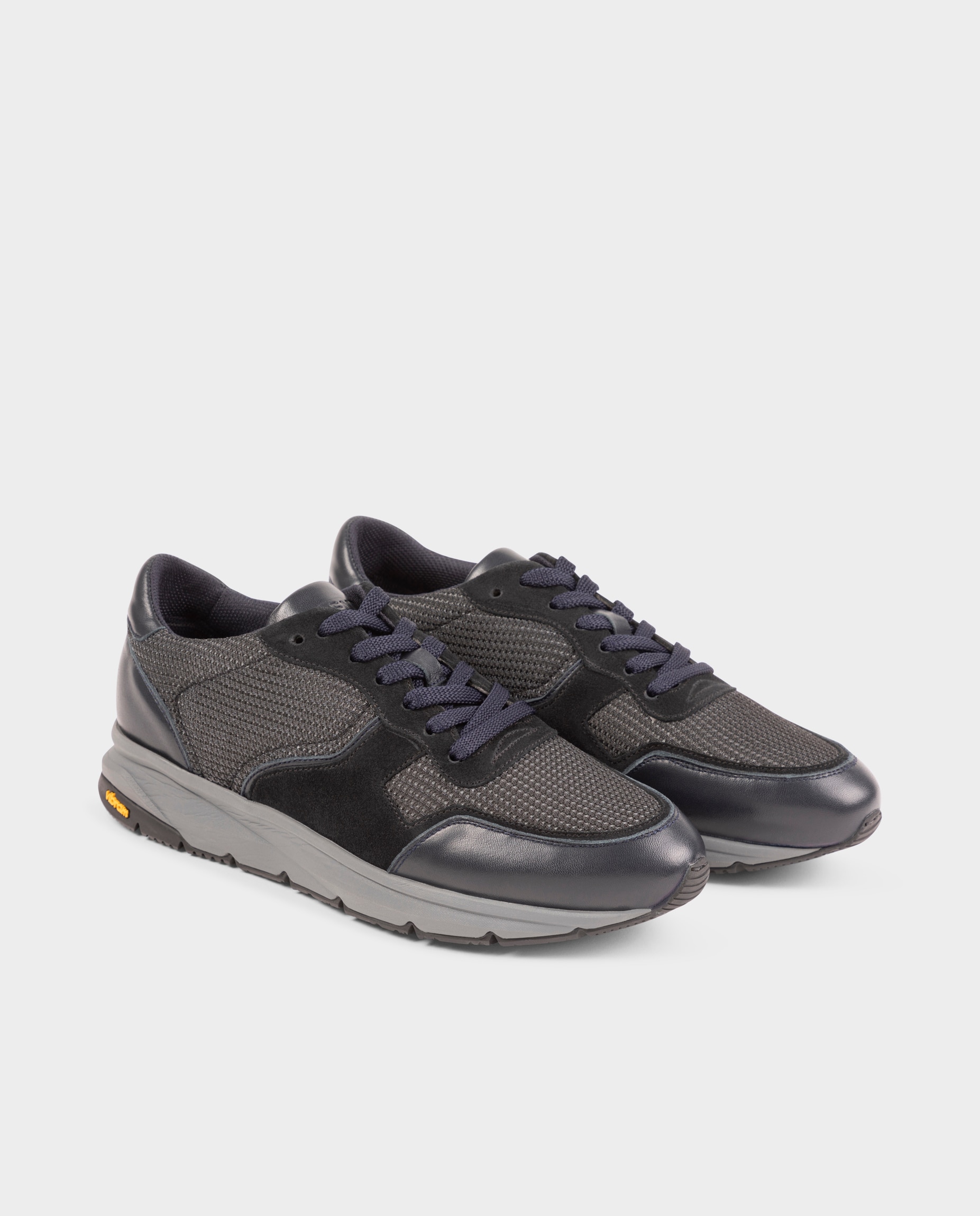 Sapatilhas em Pele e Têxtil com Sola Vibram Disponível em 2 Larguras Azul-marinho-2