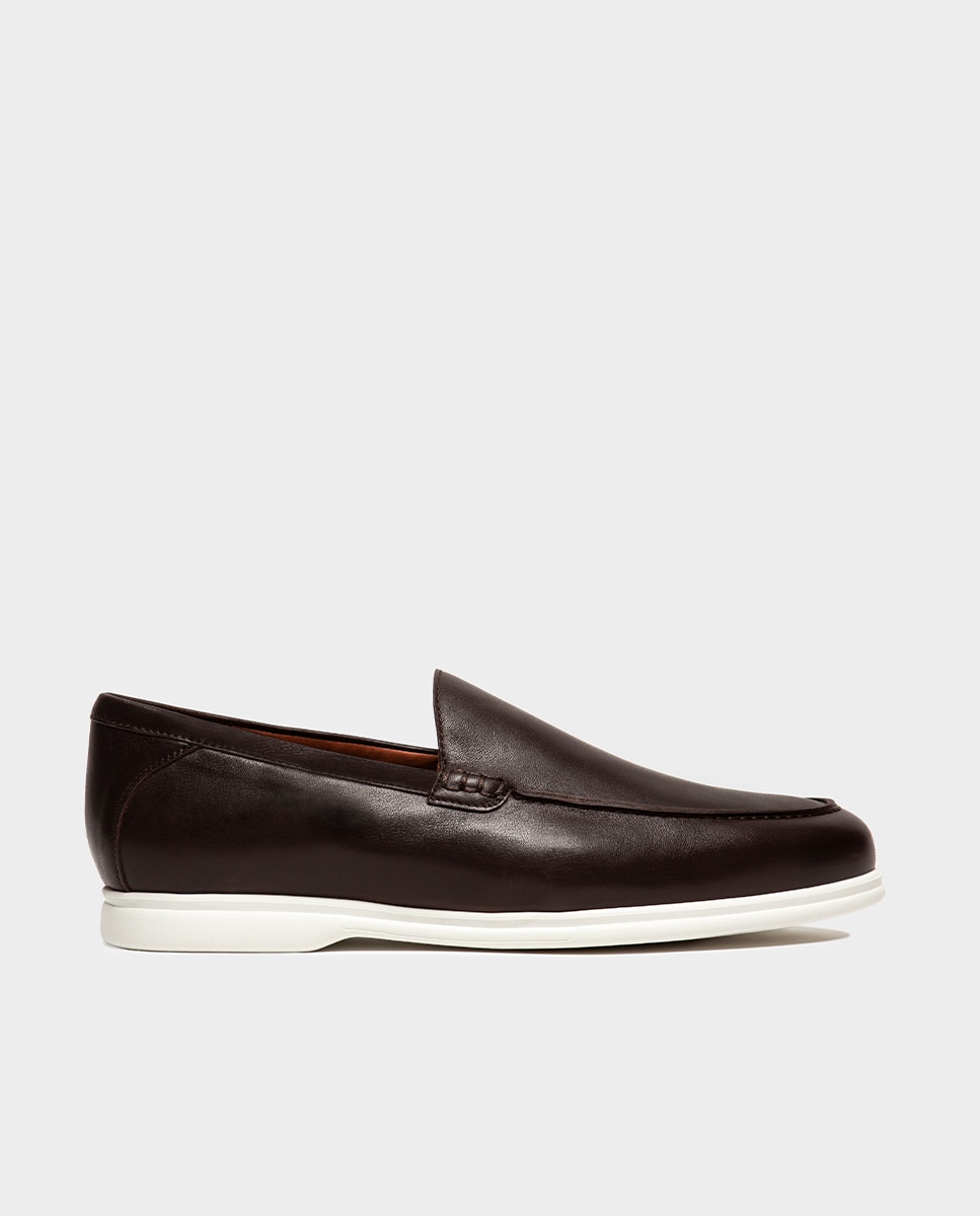 Mocassins Venezianos de Pele e Sola de Borracha Castanho-1