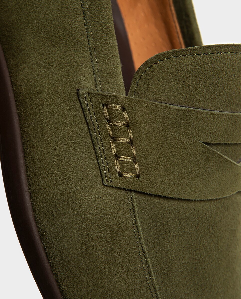 Mocassins Driver de Pele com Travessão Verde-3