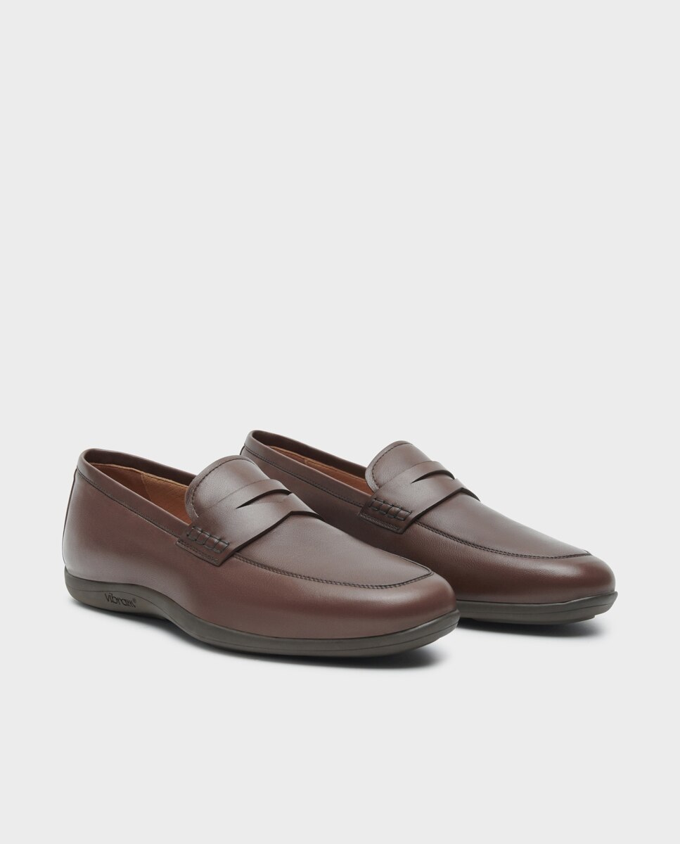 Mocassins Driver de Pele com Travessão Largo Especial Castanho-2