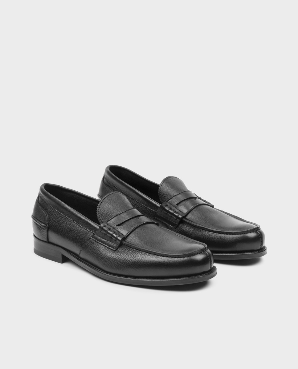 Mocassins de Pele com Travessa Larga Especial Preto-2