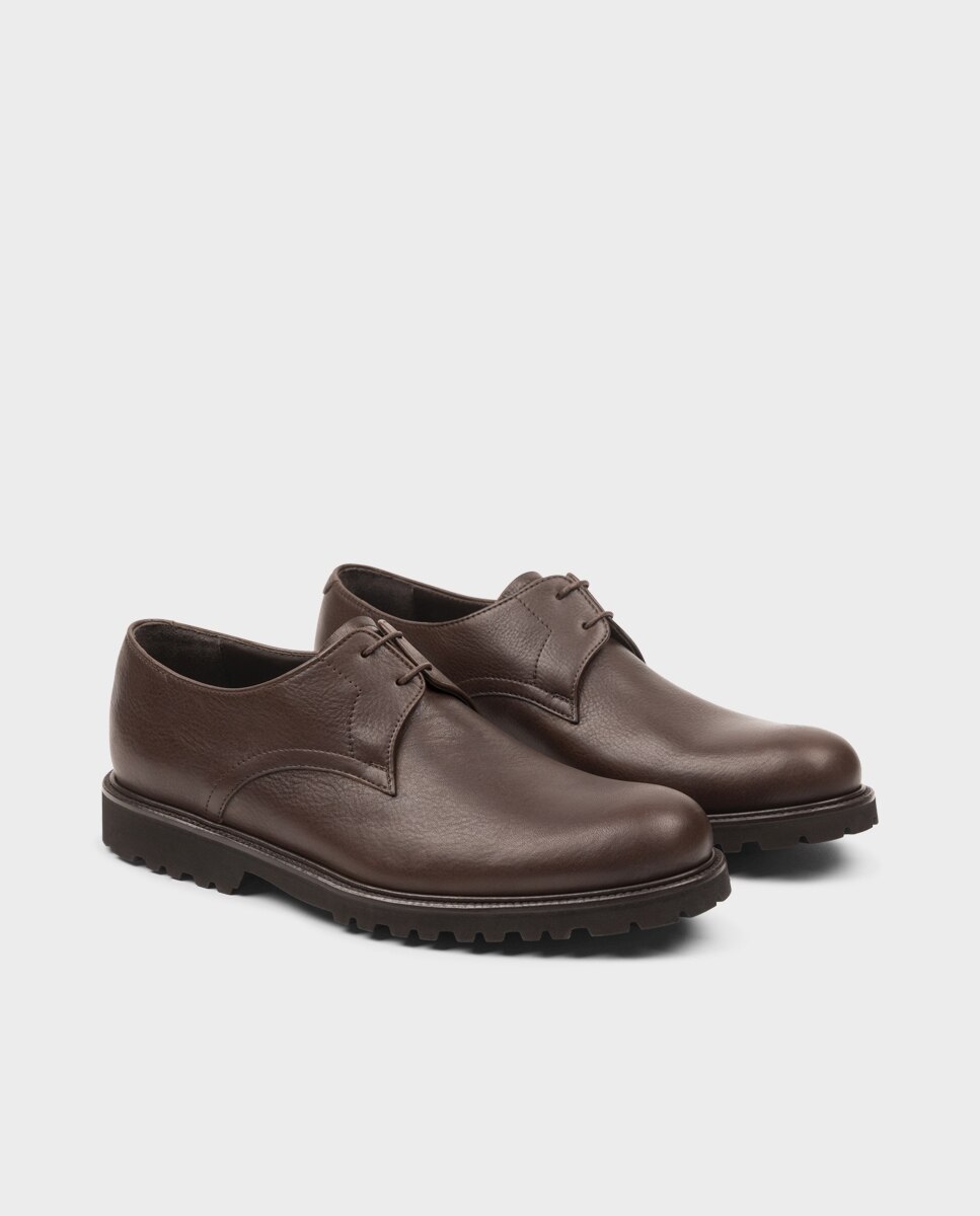 Sapatos de Cordões em Pele com Sola Vibram Castanho-2