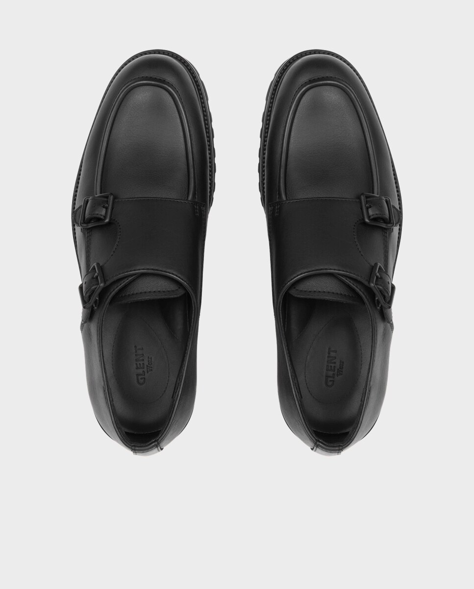 Sapatos Wallabee em Pele com Fivela Dupla e Sola Vibram Preto-3