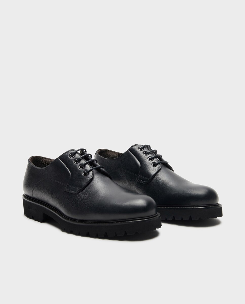 Bluchers de Pele com Sola Track Largo Especial Preto-2
