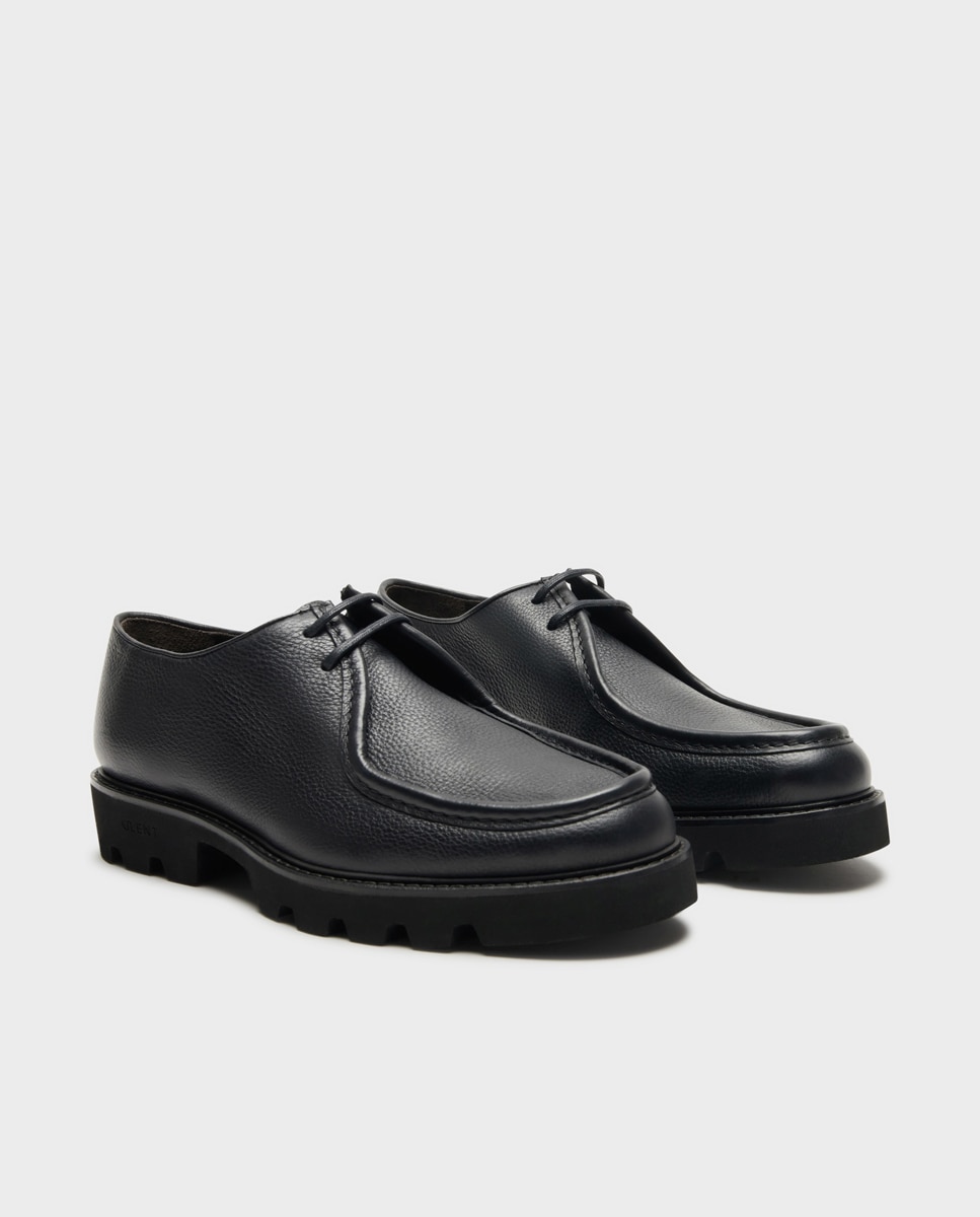 Sapatos Wallabee de Pele com Sola Track Preto-3