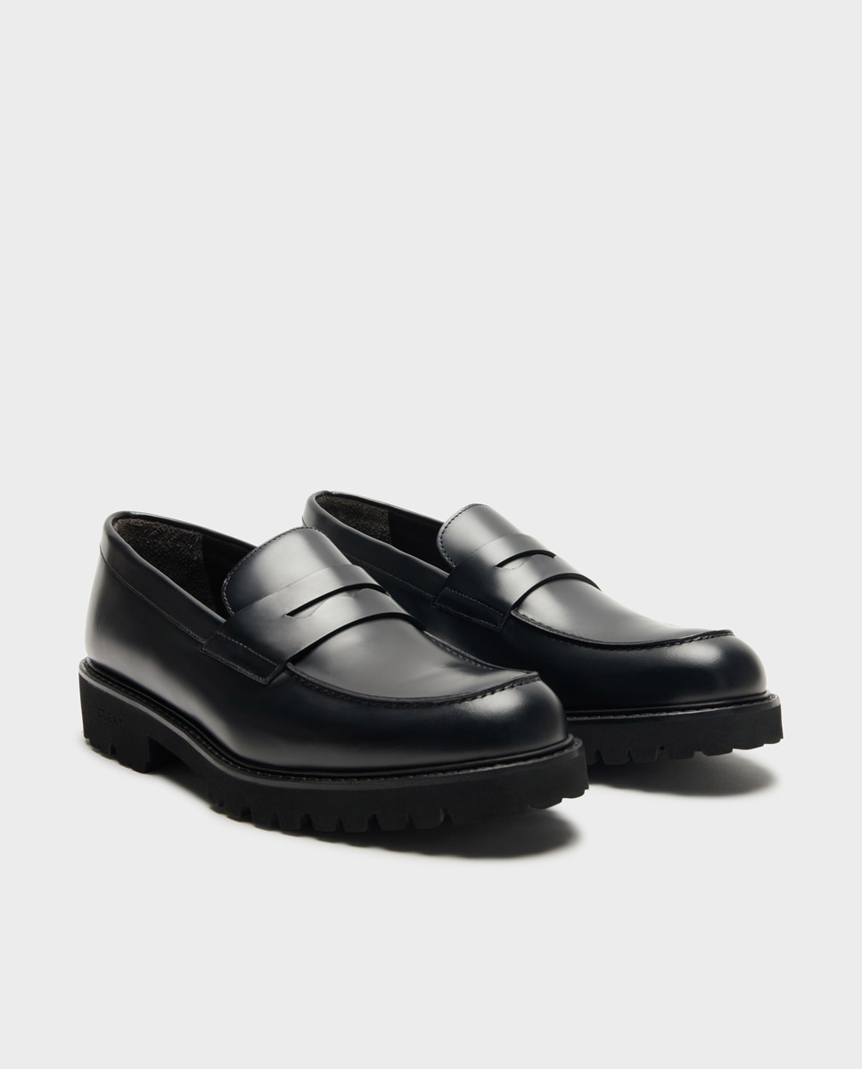 Mocassins Track de Pele com Travessão Largo Especial Preto-2