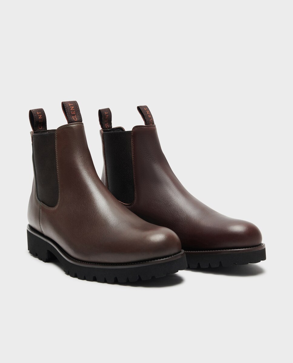 Botins Chelsea de Pele com Sola Track Castanho-escuro-2
