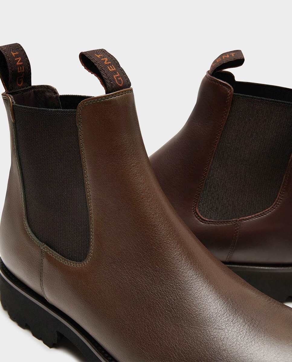 Botins Chelsea de Pele com Sola Track Castanho-escuro-3
