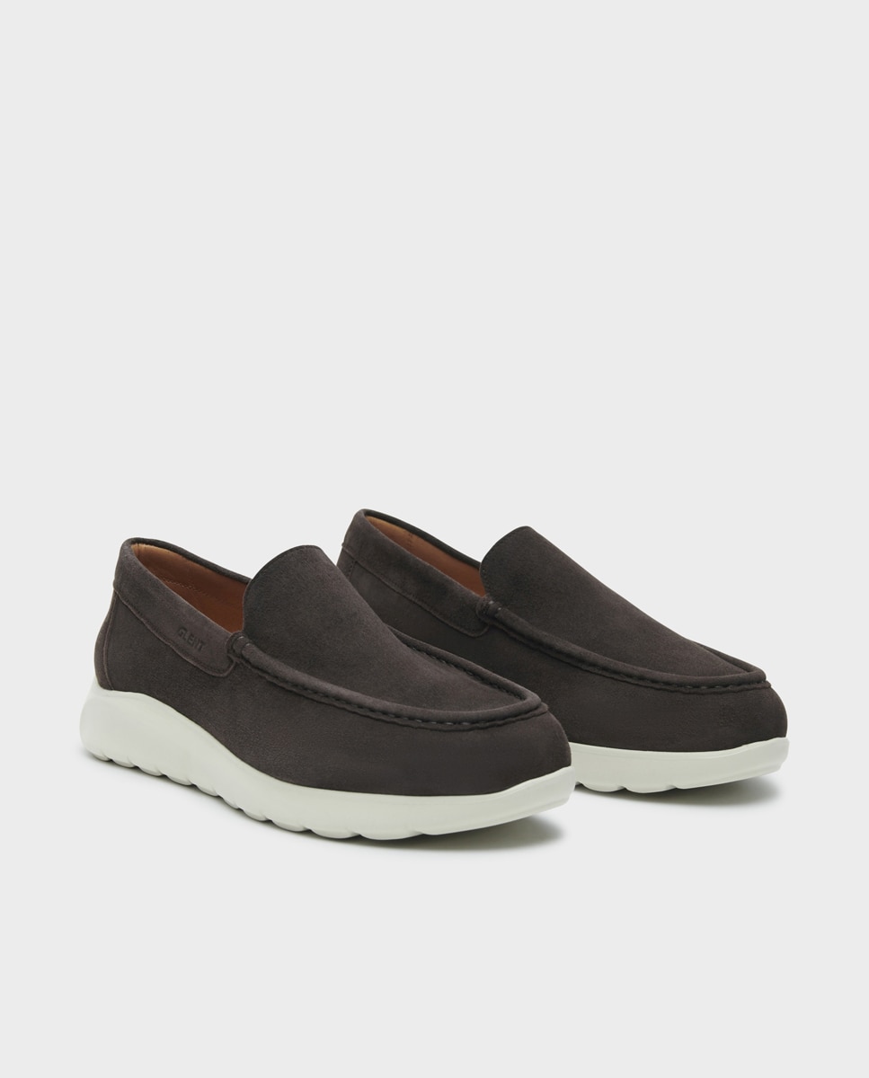 Mocassins de Pele e Sola com Amortecimento Extra Largura Especial Castanho-2