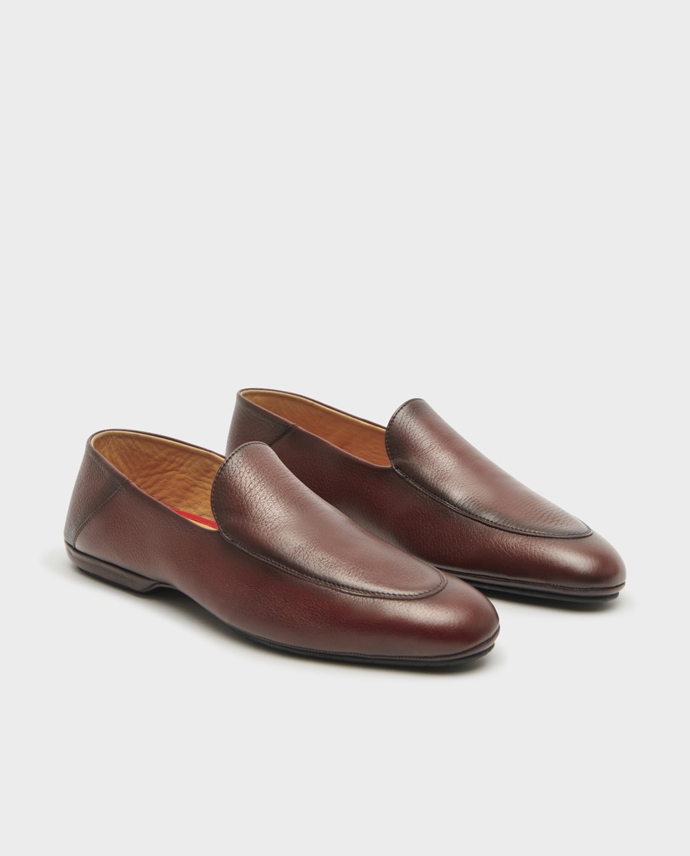 Sapatos Slipper Confortáveis de Pele Bordeaux-2