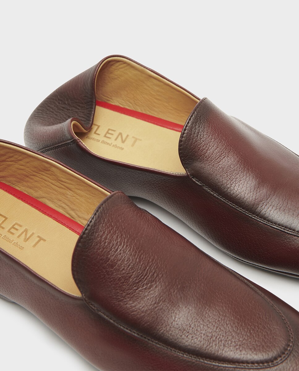 Sapatos Slipper Confortáveis de Pele Bordeaux-4