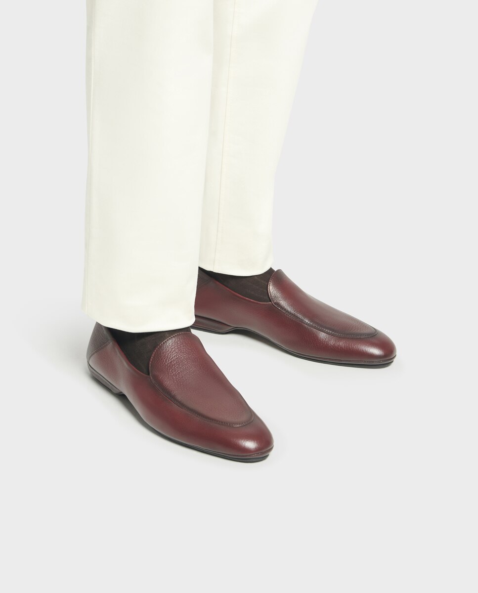 Sapatos Slipper Confortáveis de Pele Bordeaux-5