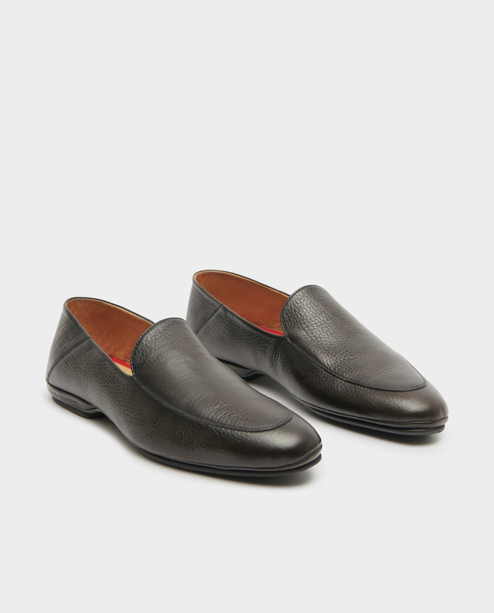 Sapato Confortável Slipper Confortável de Pele Castanho-escuro-2
