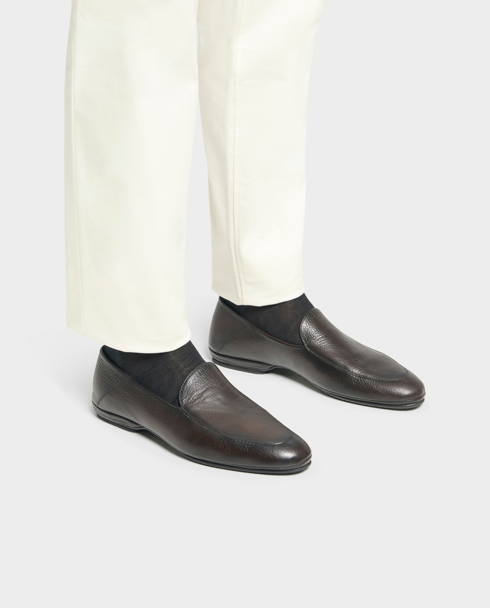 Sapato Confortável Slipper Confortável de Pele Castanho-escuro-5