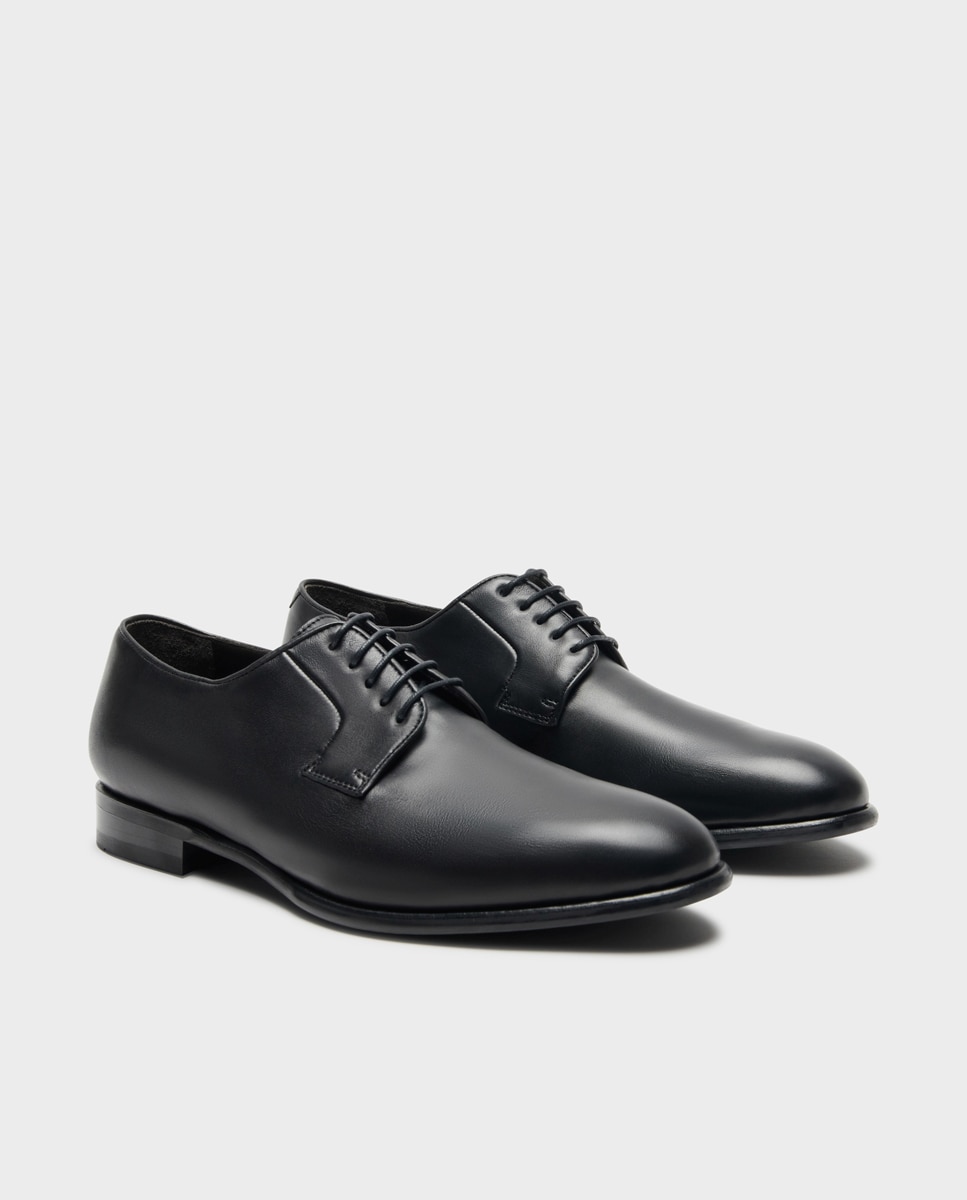 Sapatos de Cordões em Pele com Largura Especial Preto-2