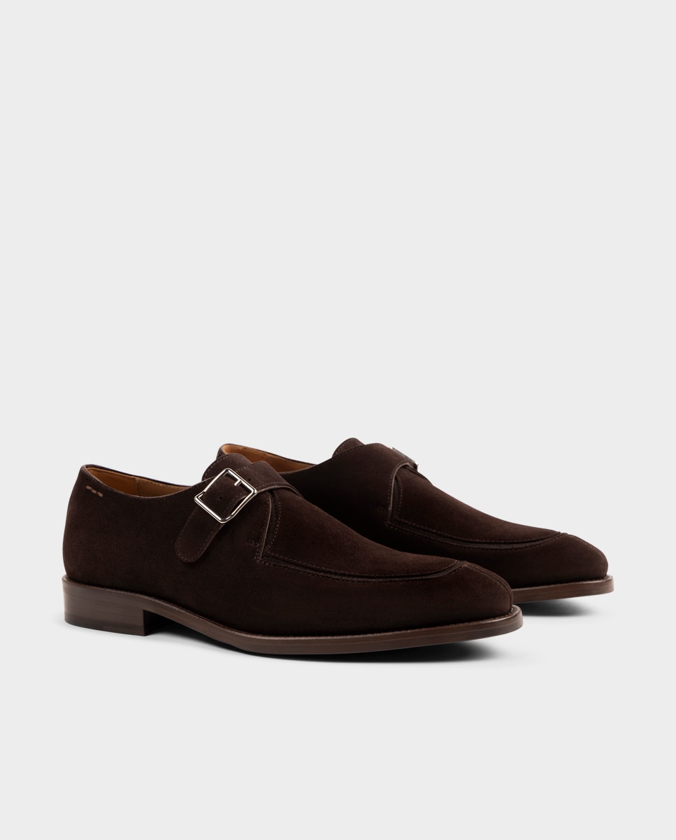 Sapatos Monk de Pele Disponível em 2 Larguras Castanho-3