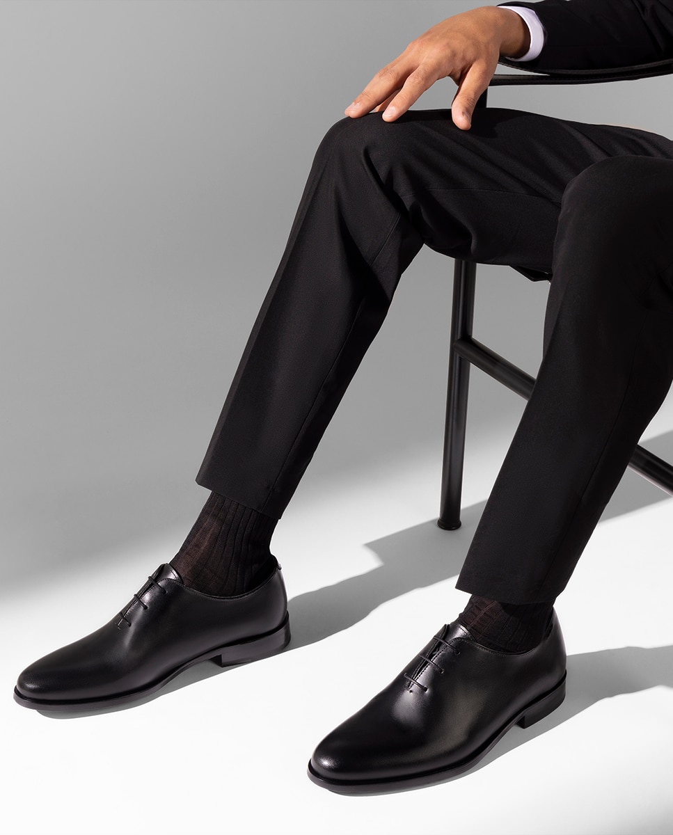 Sapatos Oxford Enterizo de Pele Larga Especial Preto-2