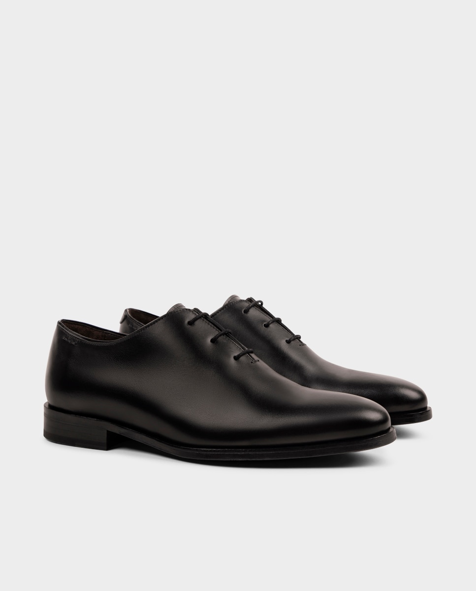 Sapatos Oxford Enterizo de Pele Larga Especial Preto-3