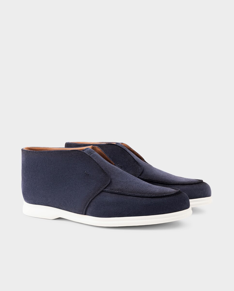 Botins de Pele com Sola de Borracha Azul-marinho-2