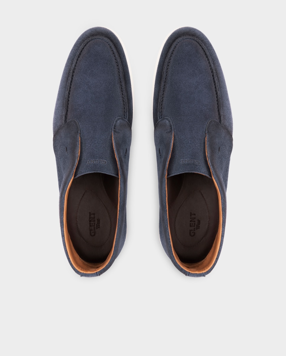 Botins de Pele com Sola de Borracha Azul-marinho-3