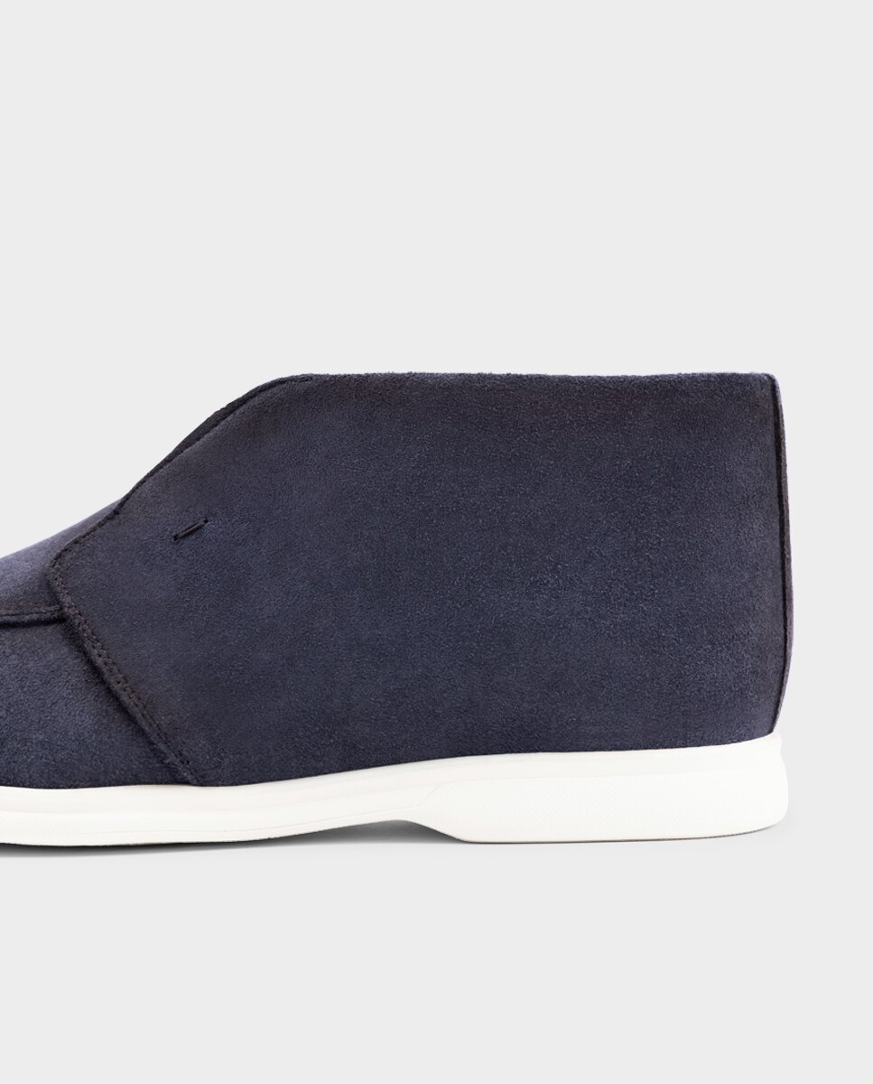 Botins de Pele com Sola de Borracha Azul-marinho-4