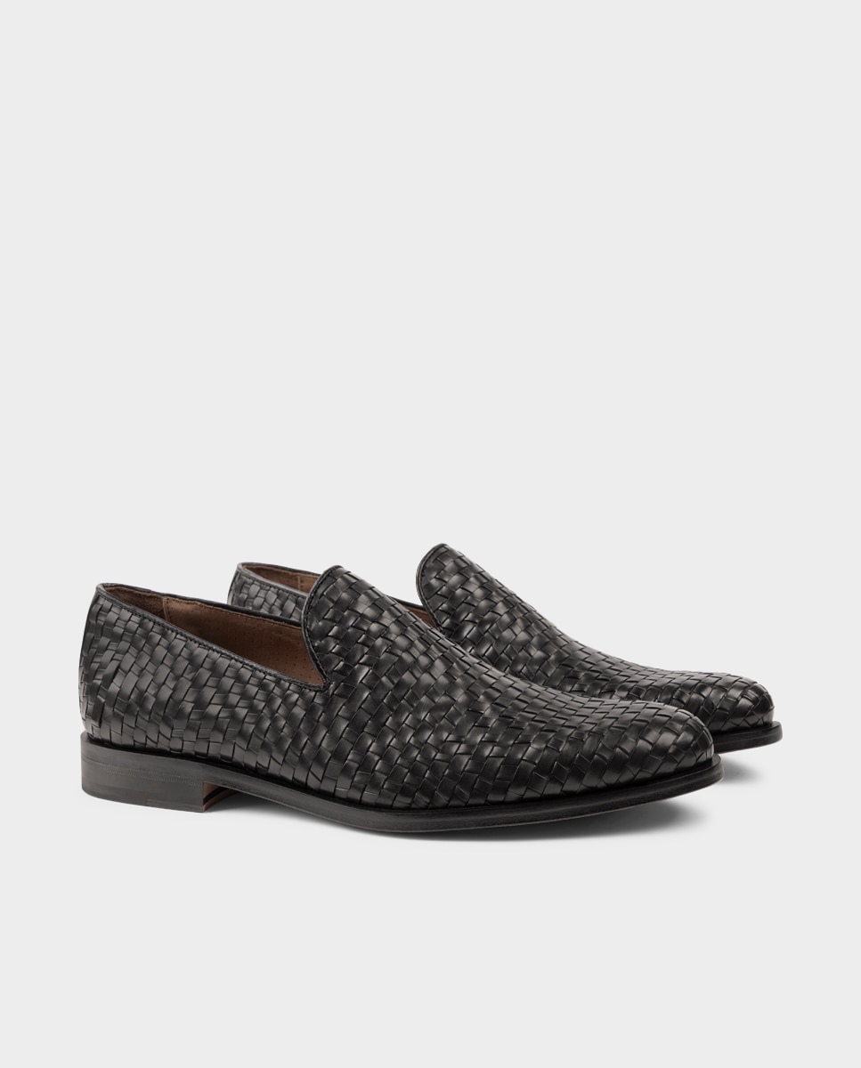 Mocassins de Pele Entrançada Preto-2