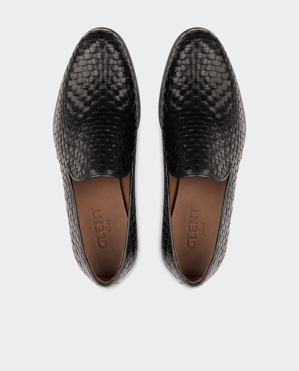 Mocassins de Pele Entrançada Preto-3