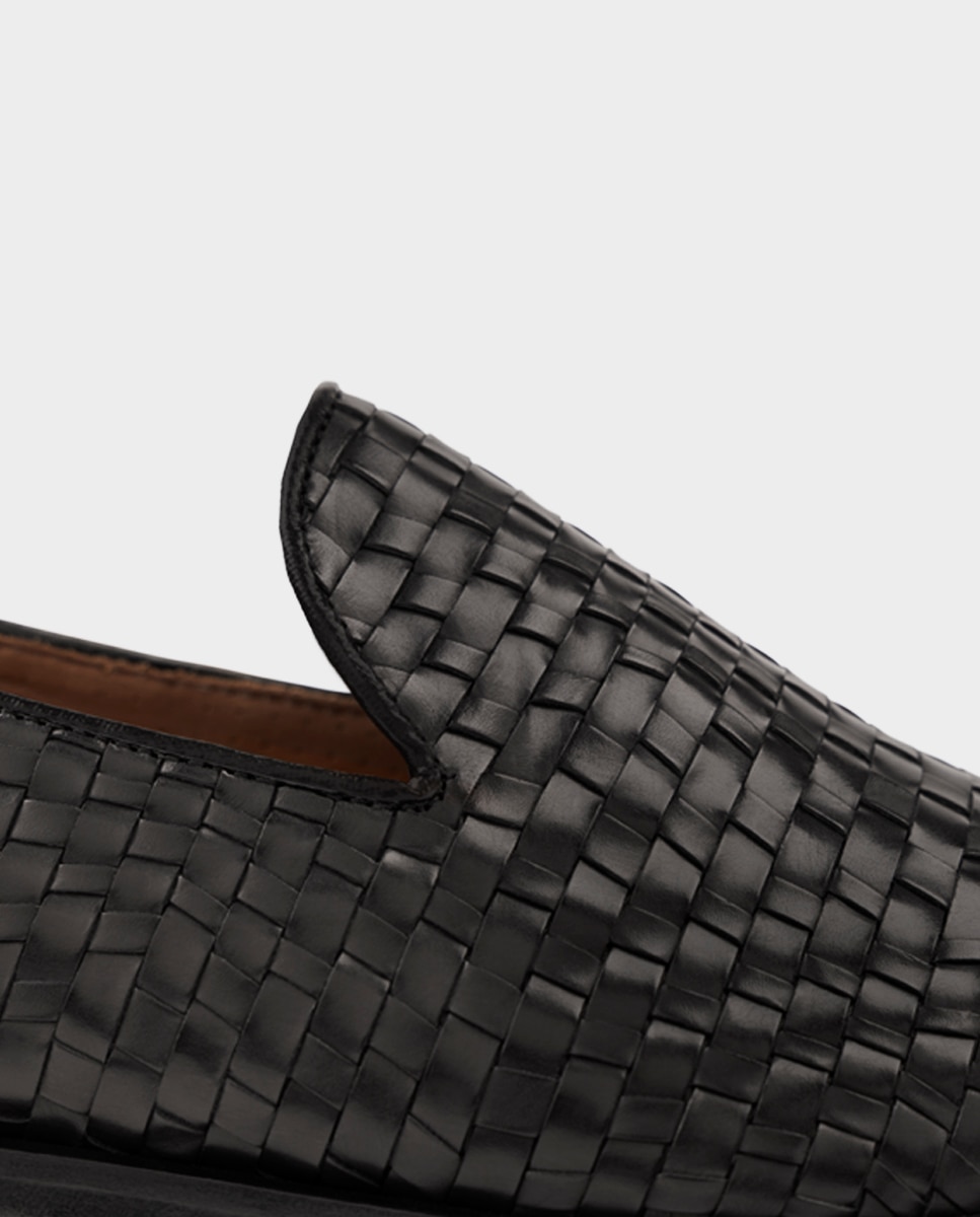 Mocassins de Pele Entrançada Preto-4