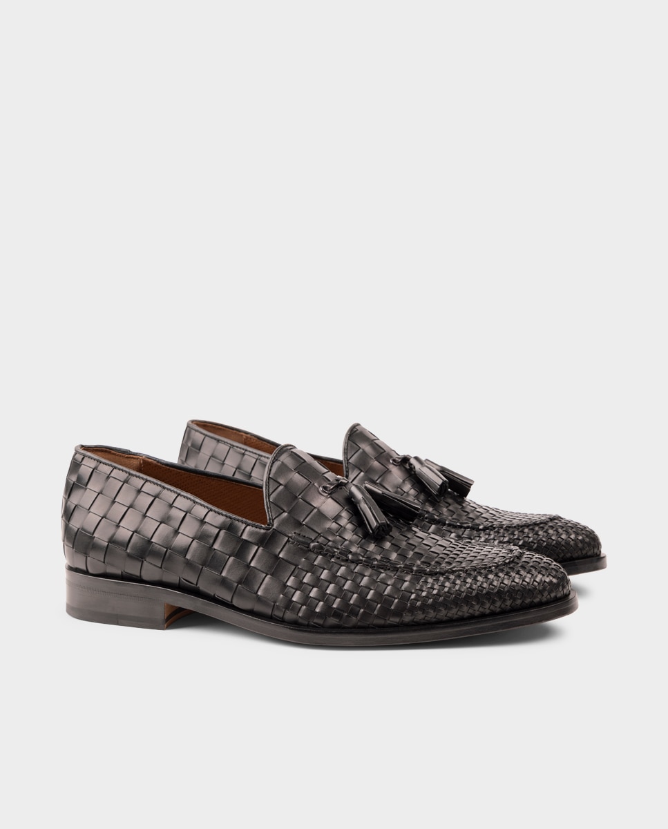 Mocassins de Pele Entrançada Preto-2