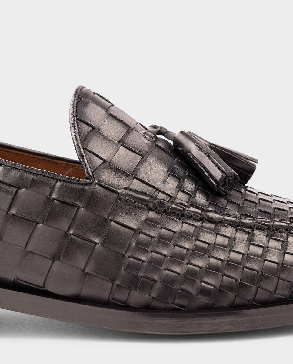 Mocassins de Pele Entrançada Preto-5