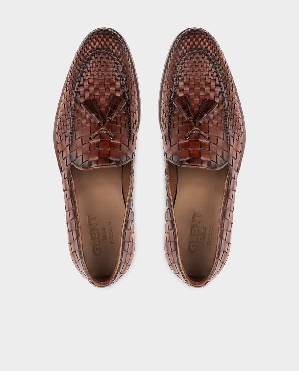 Mocassins de Pele Entrançada Mogno-2