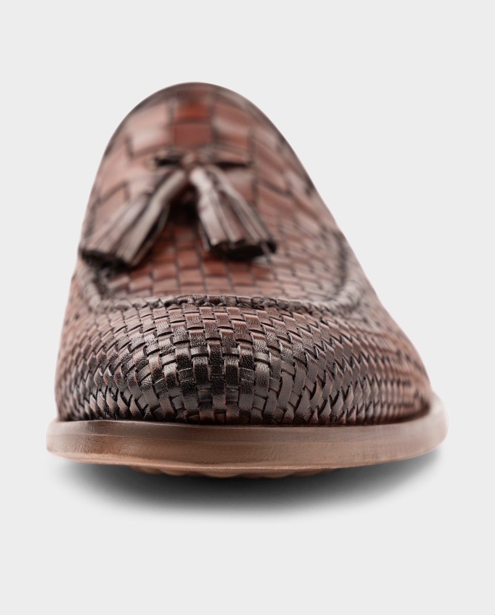 Mocassins de Pele Entrançada Mogno-4