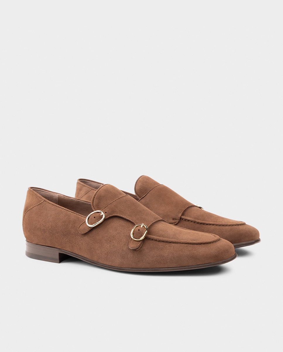 Sapatos Monk de Pele Castanho-2
