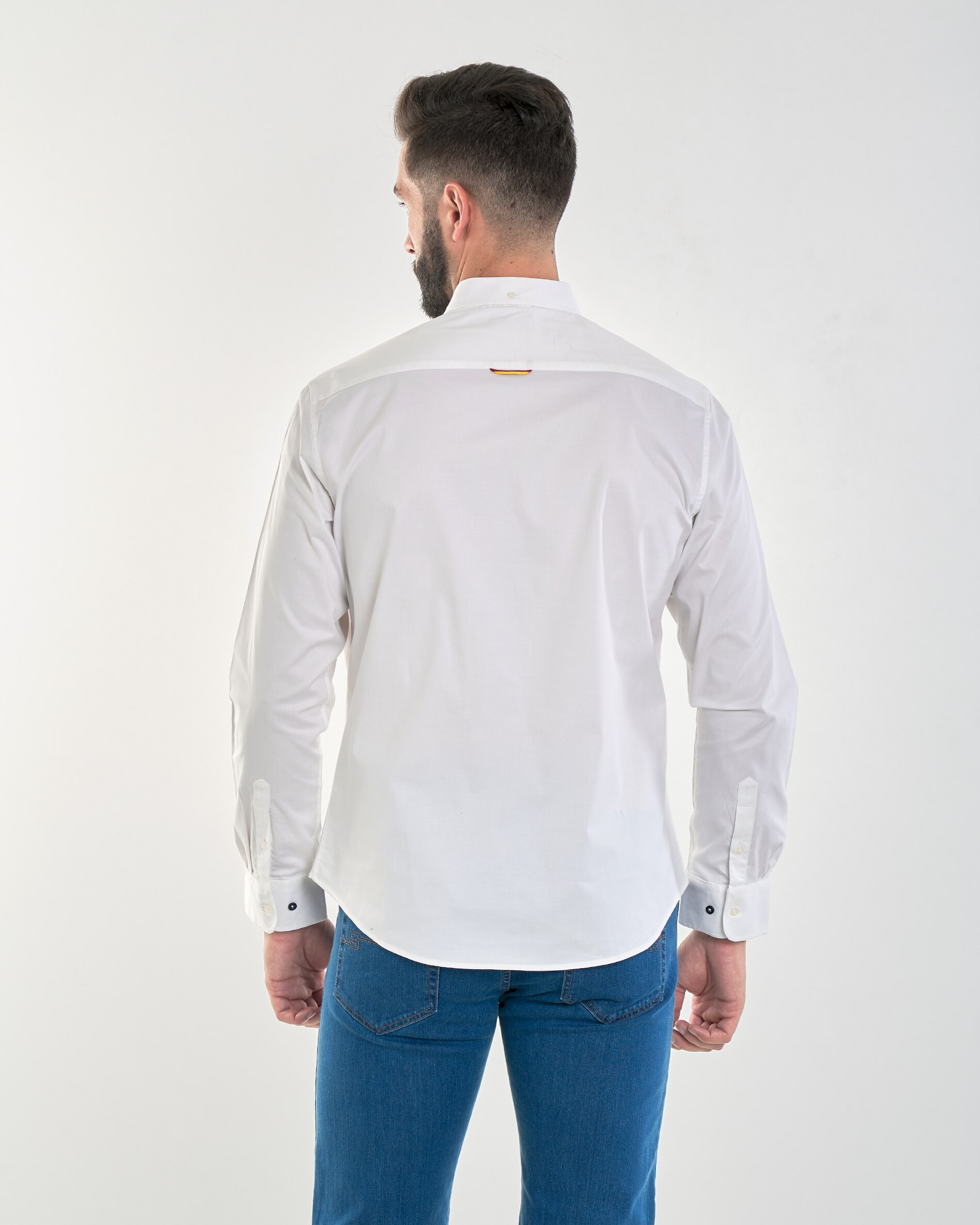 Camisa de Corte Regular Liso em Branco Cinzento-3