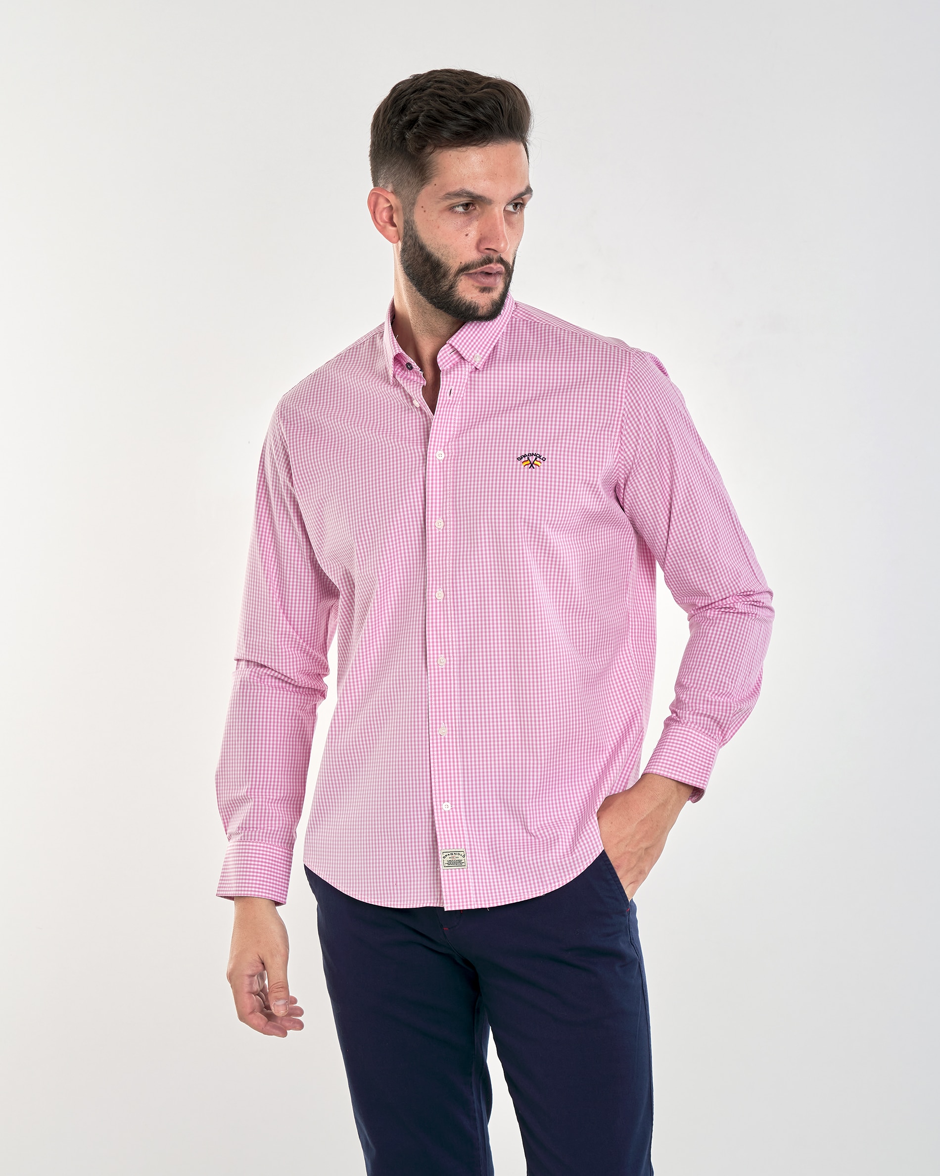 Imagem 0 de Camisa Popelina de Corte Regular com Estampado Aos Quadrados Vichy em Rosa