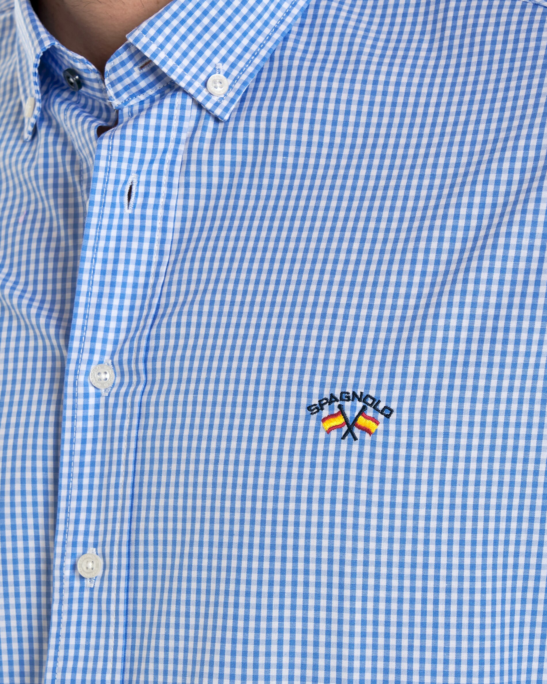 Camisa Popelina com Corte Regular Estampado Aos Quadrados Vichy em Azul-claro Azul / Branco-2