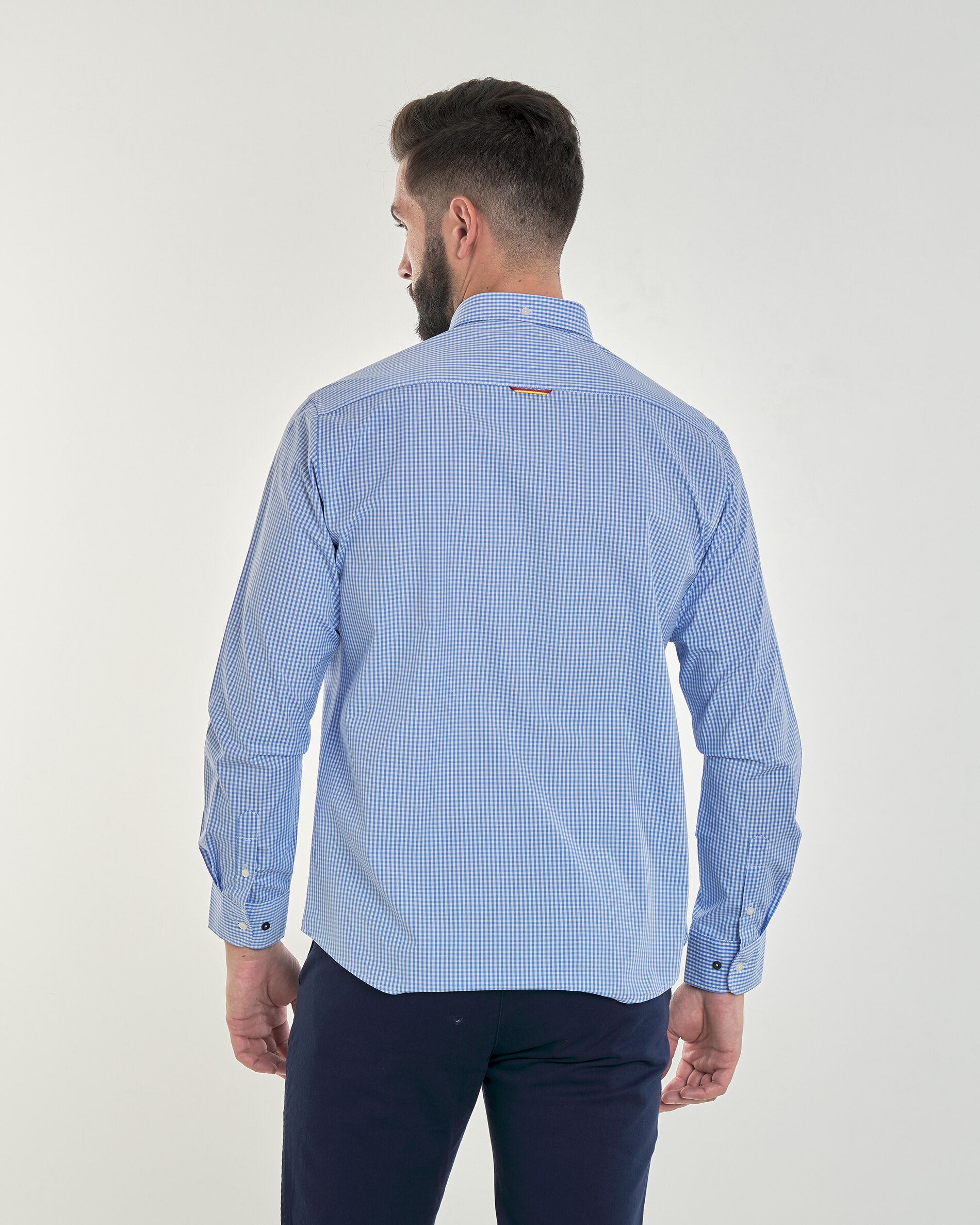 Camisa Popelina com Corte Regular Estampado Aos Quadrados Vichy em Azul-claro Azul / Branco-3