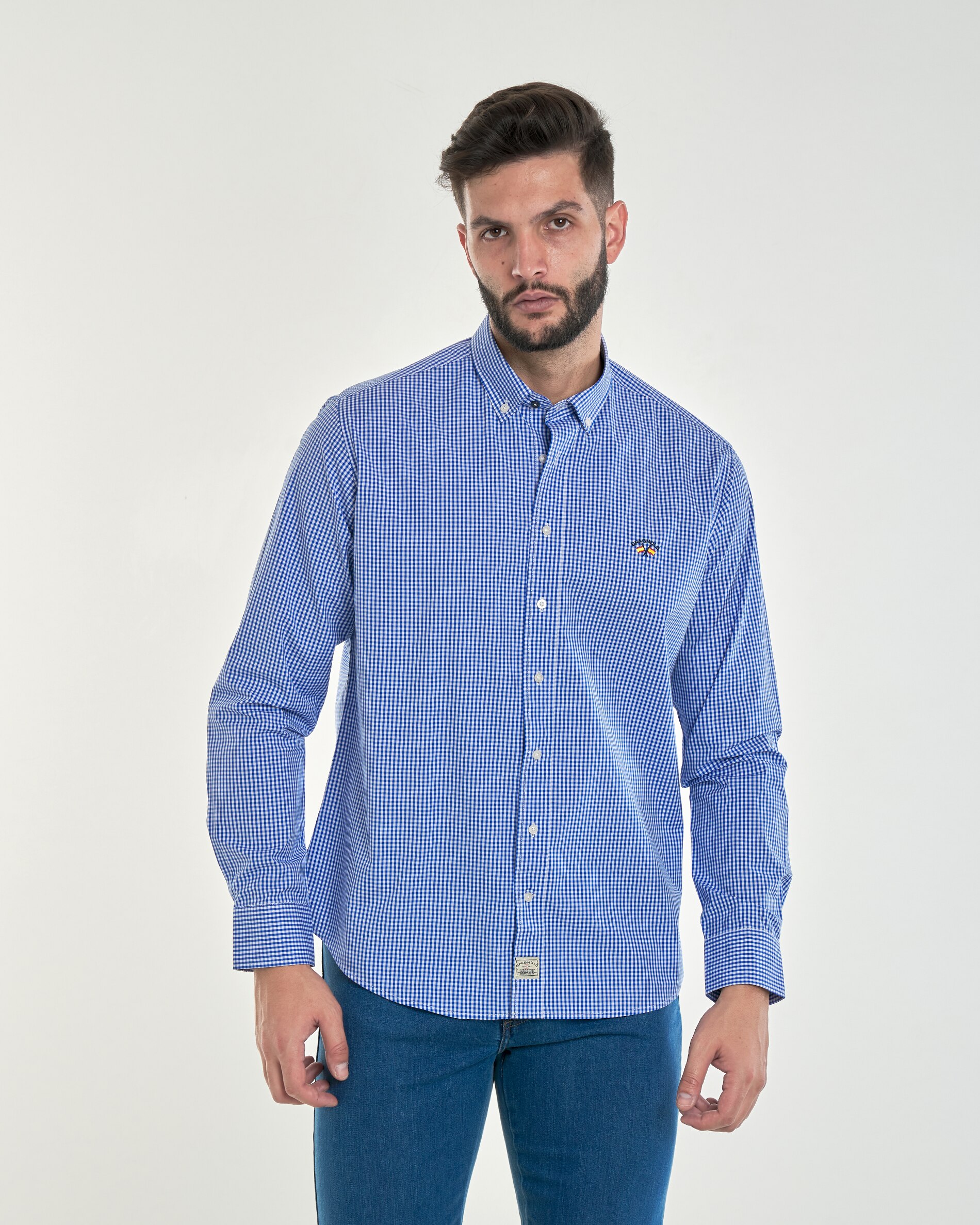 Imagem 0 de Camisa Popelina de Corte Regular com Estampado Aos Quadrados Vichy em Azul
