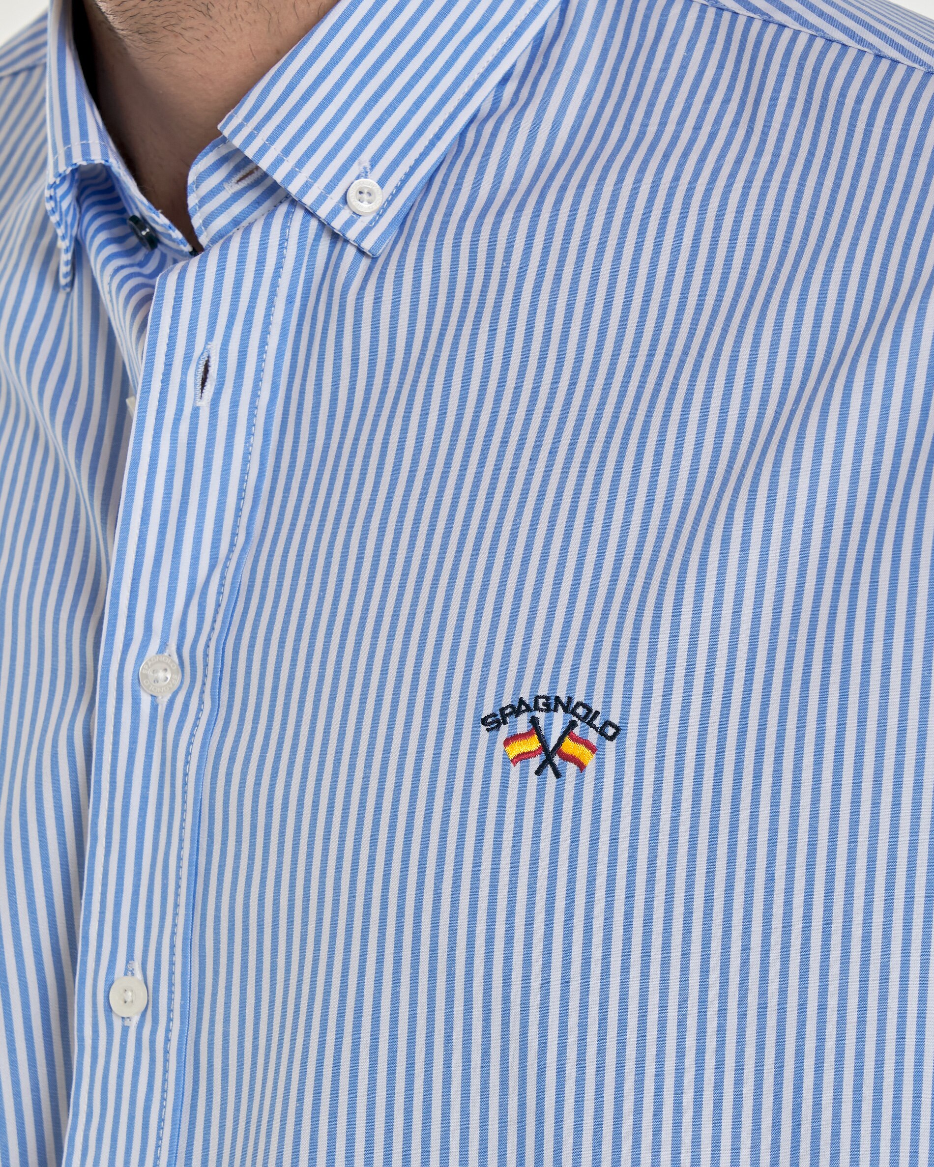 Camisa Popelina de Corte Regular com Estampado Às Riscas em Azul-claro Azul / Branco-2